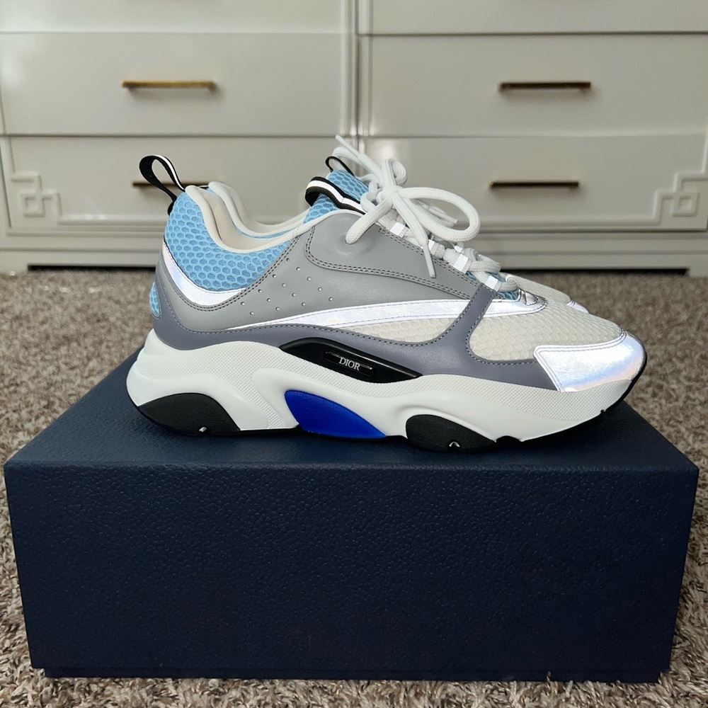 Men’s Dior B22 Sneaker White and Blue Technical Mesh and Gray Calfskin
